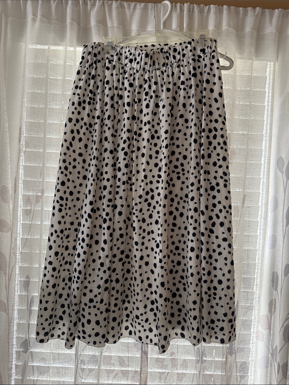 SHEIN White Midi Skirt with Black Spot Print